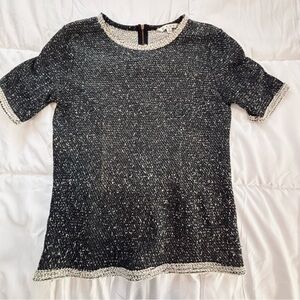 CAbi Black and White Textured Knit Top